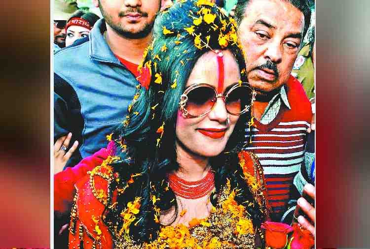 Self Styled God Woman Radhe Maa in Red Colour Gown