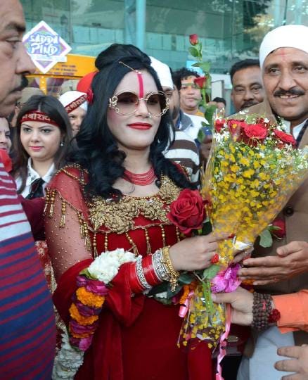Self Styled God Woman Radhe Maa in Red Colour Gown