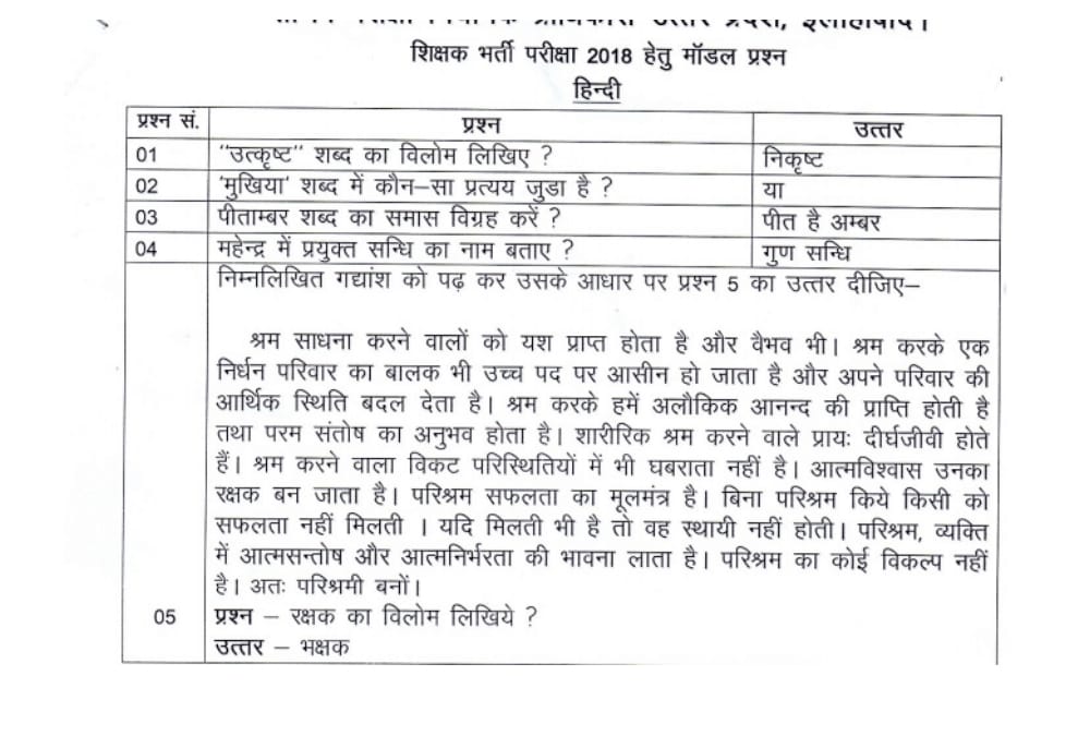 model paper for assistant teachers recruitment.