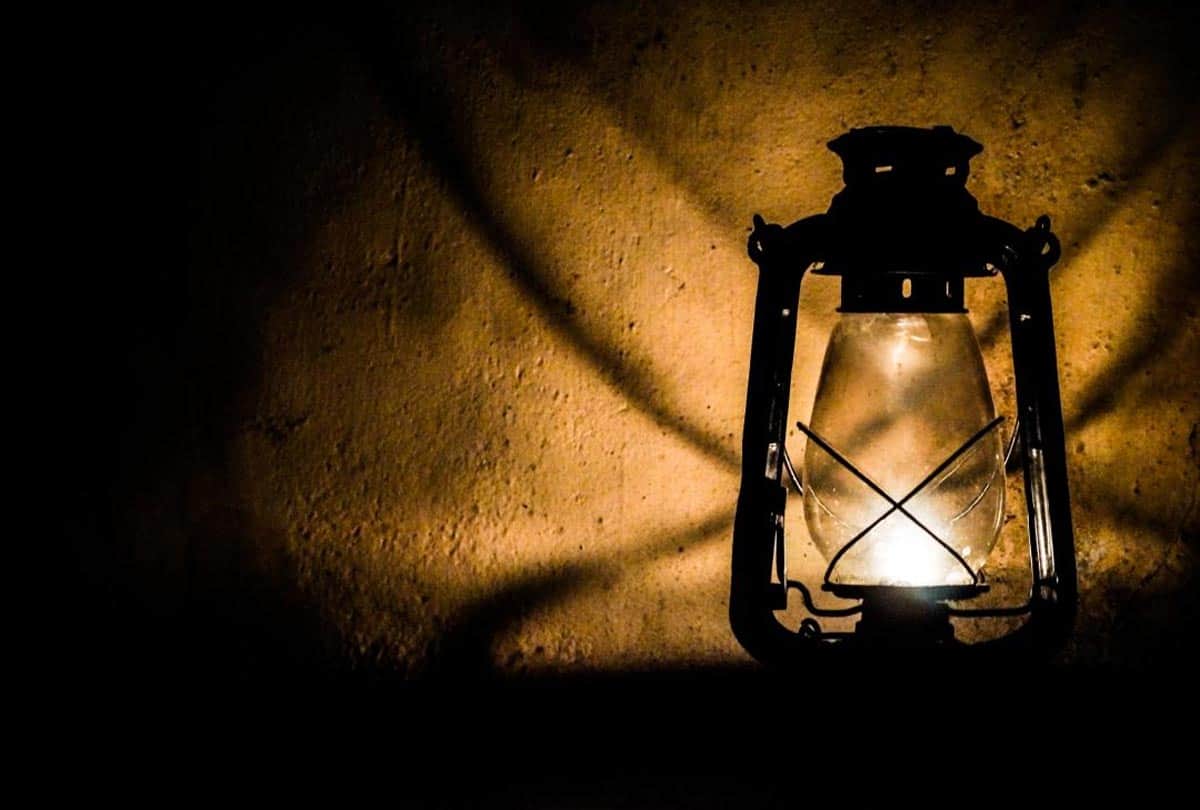 lantern use with kerosene oil in village