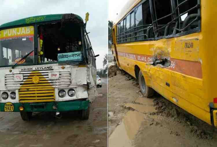 roadways bus hit school bus, one student killed in mohali