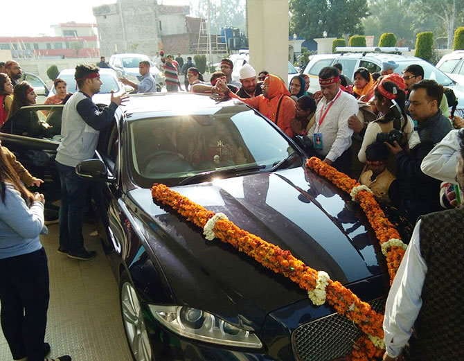 radhe maa in jaguar car in punjab in maha shivratri shobhayatra