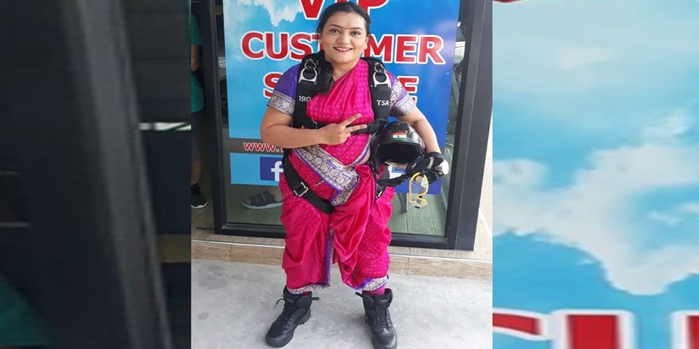 shital rane mahajan Skydives In Sari sets a world record