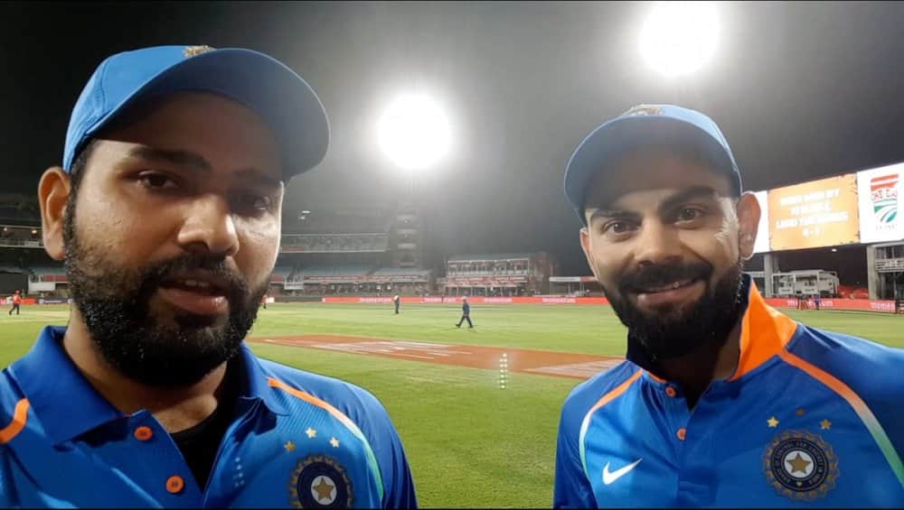 rohit sharma take interview to captain virat kohli after historical series win at port elizabeth