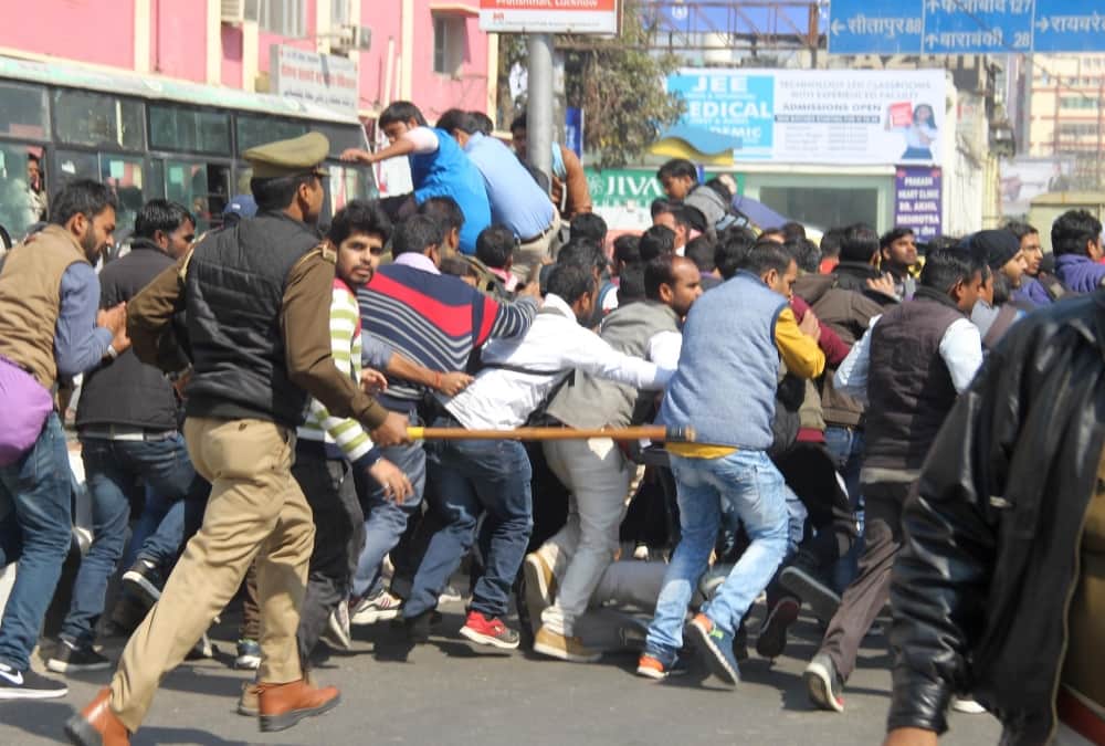 protest of BTC candidates in lucknow