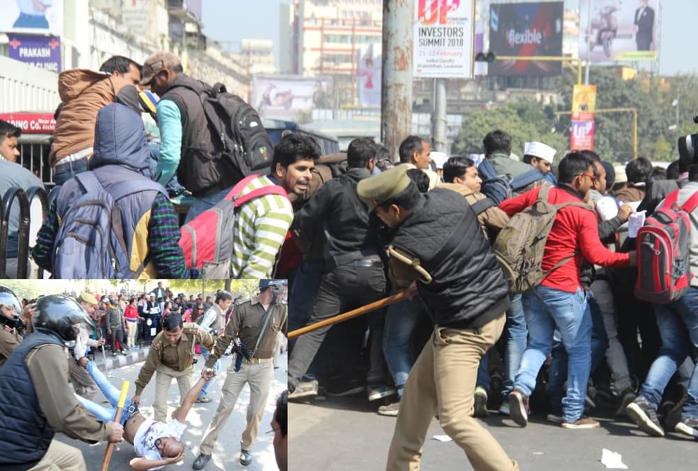 protest of BTC candidates in lucknow