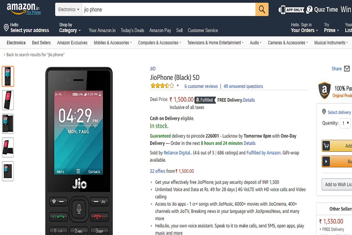 Jio Phone on Amazon