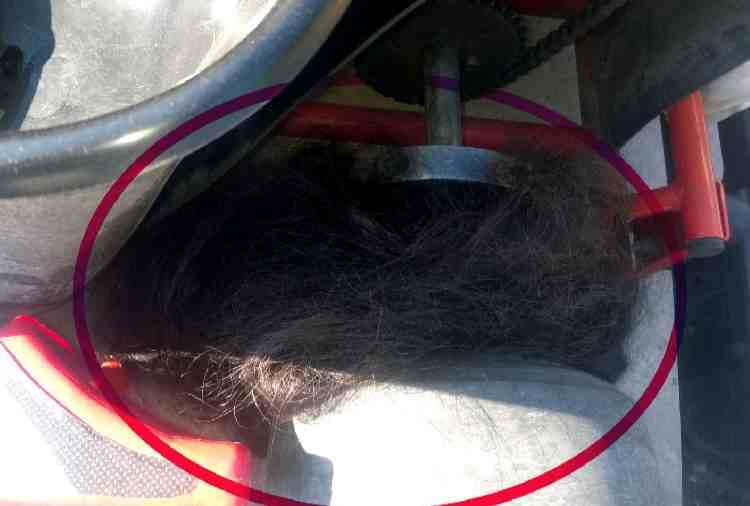 lady hair trapped in racing car in pinjore gaarden, postmartum report