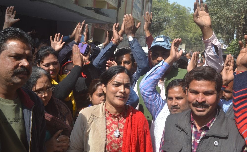 protest for prerna app for teacher attendance amd school monitoring, demand to rollback