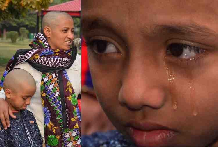 lady guest teacher shaved off head with son in haryana
