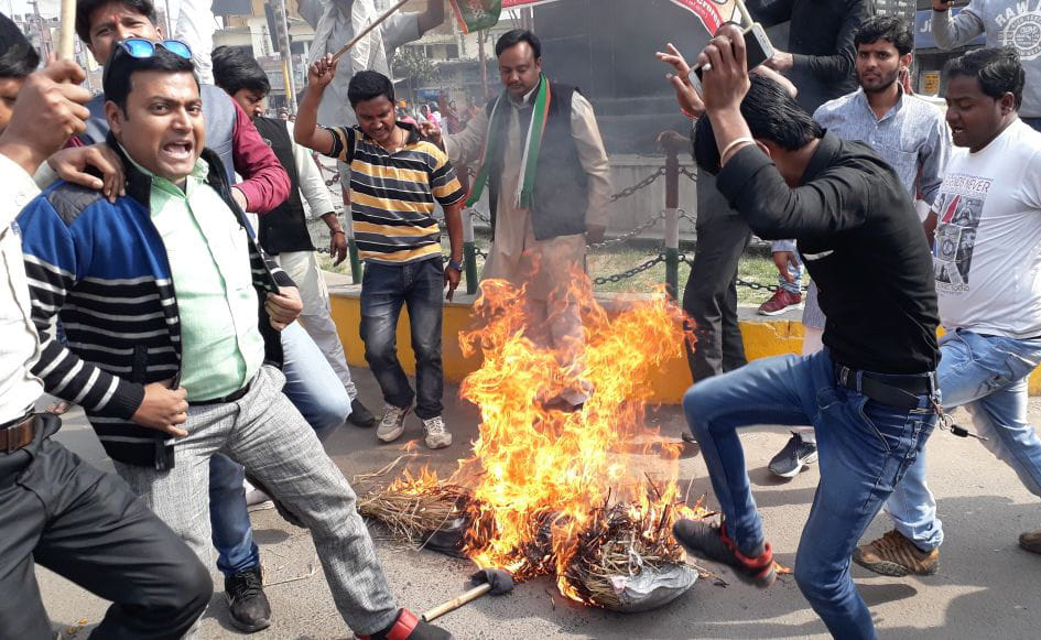 Nirvav Modi's effigy burns