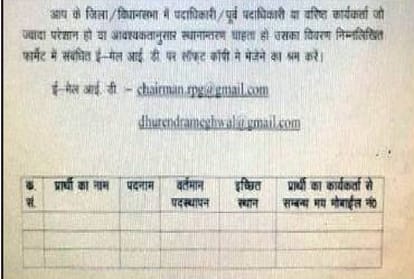 bjp in rajasthan asked applications from party workers on transfers for their relatives 