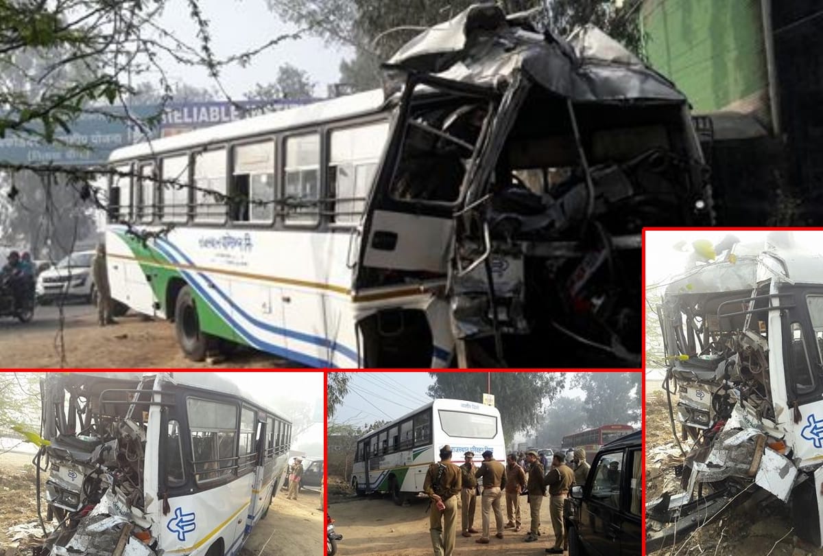 road accident in muradnagar when bus and truck collided