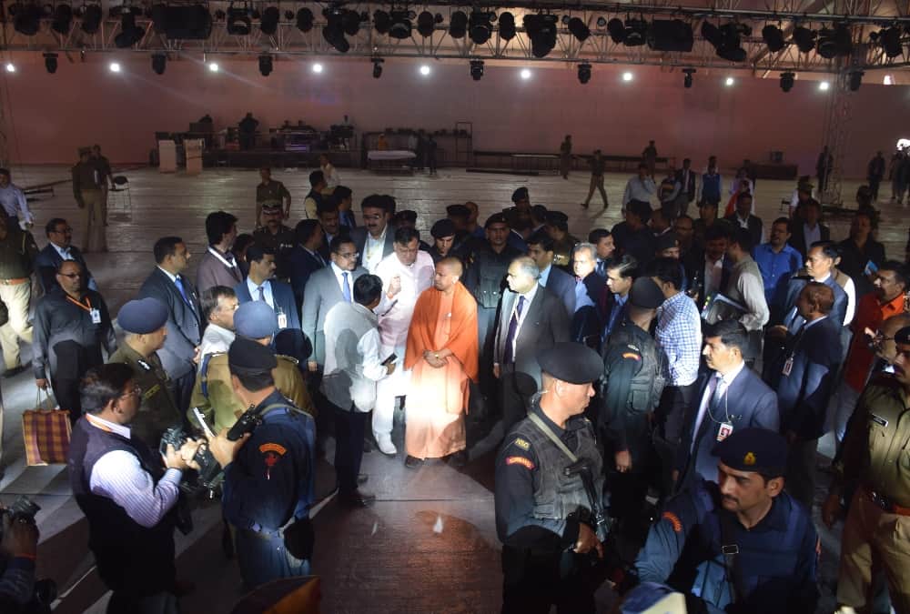 yogi adityanath inspects preparations of uttar pradesh investors meet.
