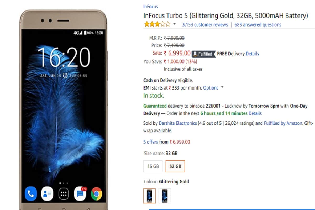 Amazon Infocus Carnival Sale, Dual camera smartphone at Rs 6,999 with 5000mAH battery