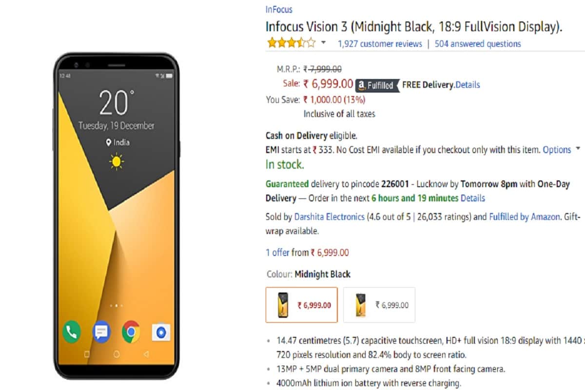 Amazon Infocus Carnival Sale, Dual camera smartphone at Rs 6,999 with 5000mAH battery