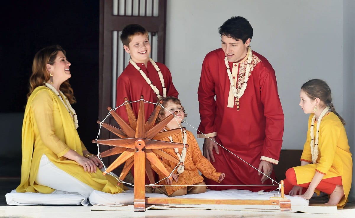 Canadian PM Justin Trudeau visit with their children to the historic Sabarmati Ashram in Ahmedabad