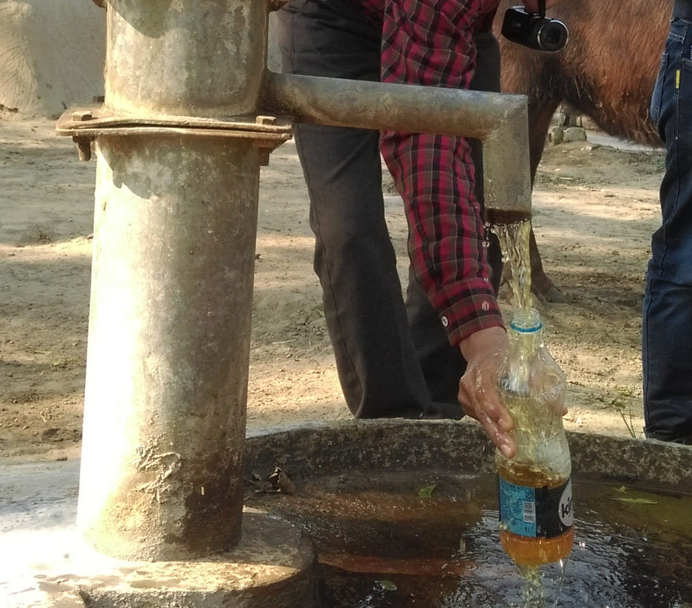 Blue water comes out of tubes in Gyangla of Sambhal