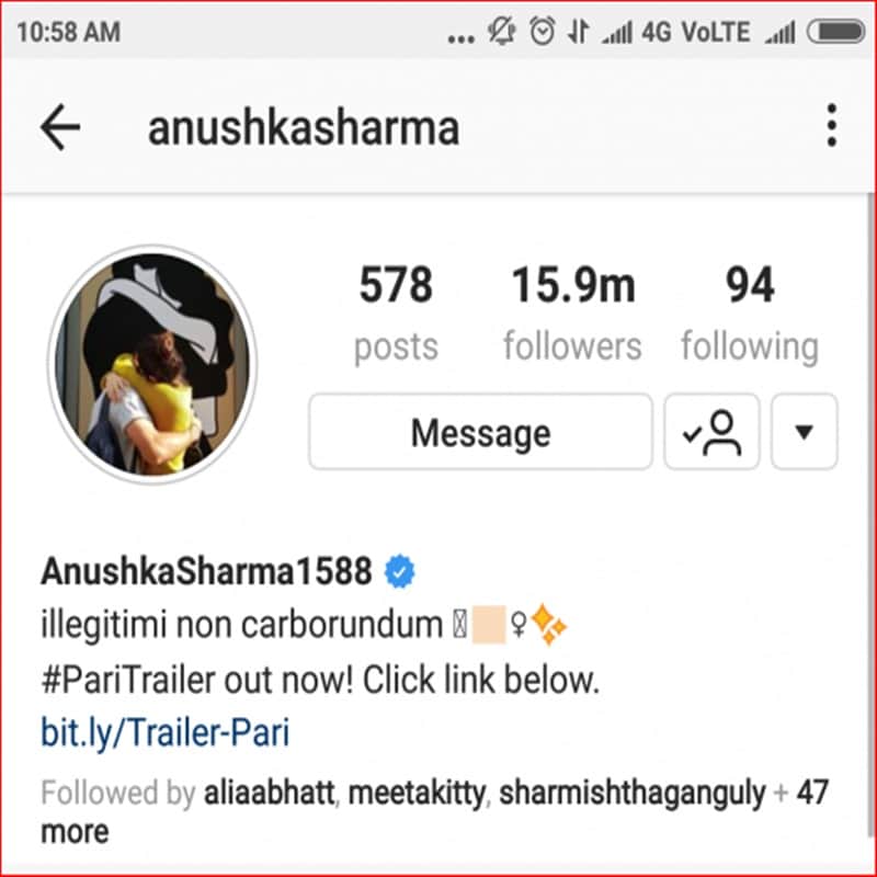 Now Anushka Sharma posts romantic picture with husband Virat Kohli