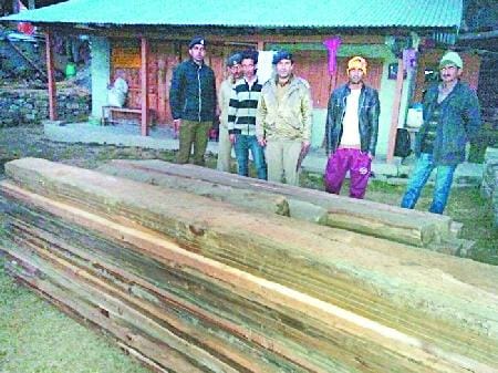 वन निगम के ठेकेदार के घर अवैध लकड़ी बरामद