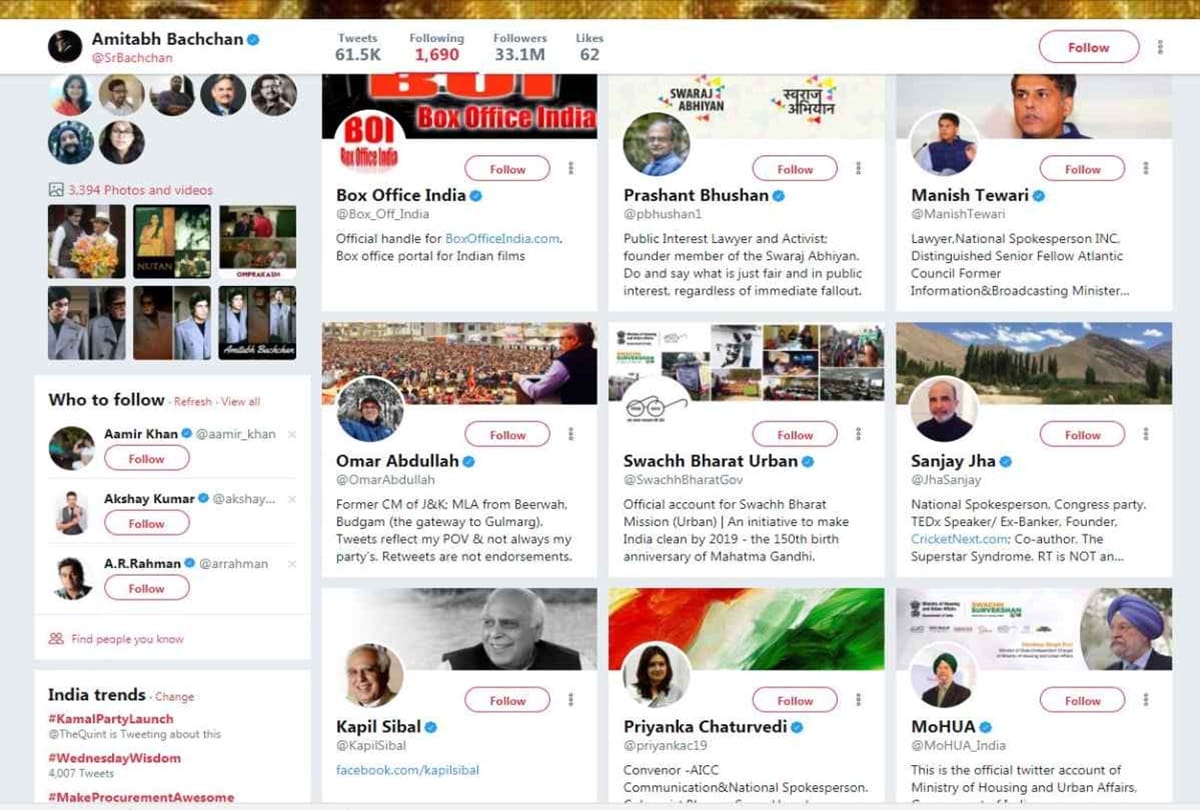 Amitabh bachchan starts following congress leaders on twitter