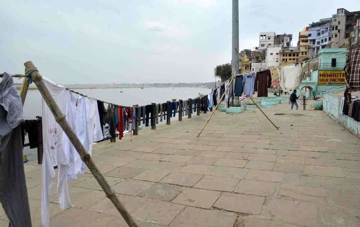 clothes amd animals were washing in ganga people silent
