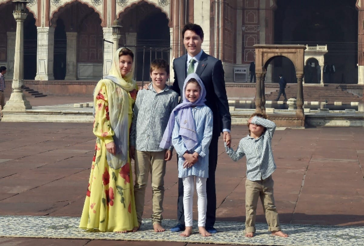 see pictures of justin trudeau family visit delhi and his younger son hadrien is cutest