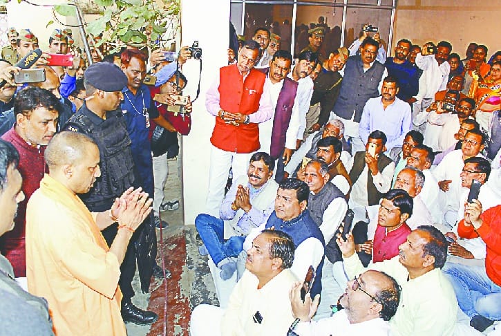 Police guard in Alampuri village