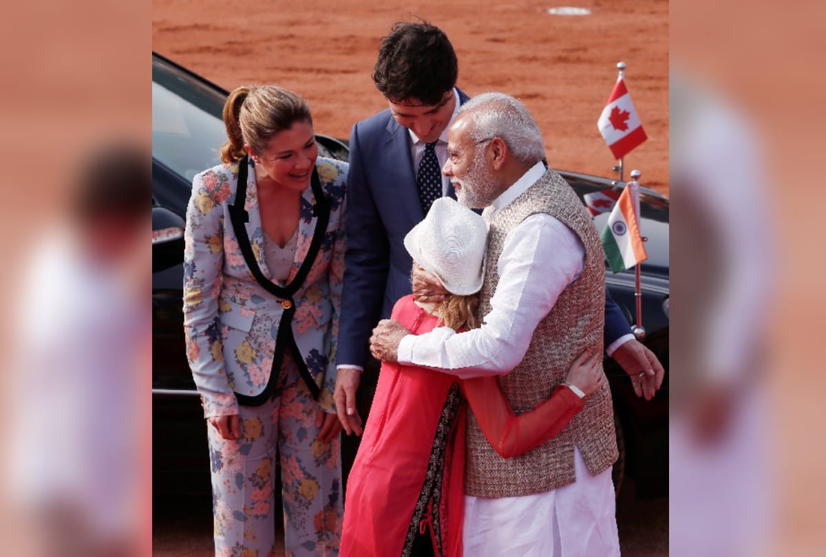 justin trudeau younger son hadrien hides face on meeting pm modi at rashtrapati bhawan, goes viral