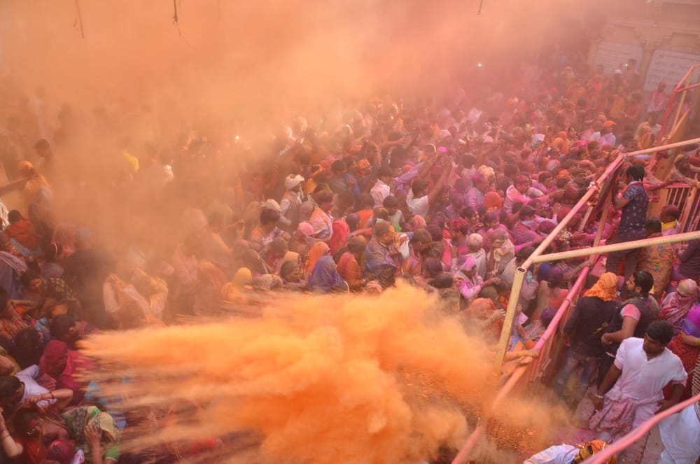 Mathura before lathmar holi laddu holi was played in barsana