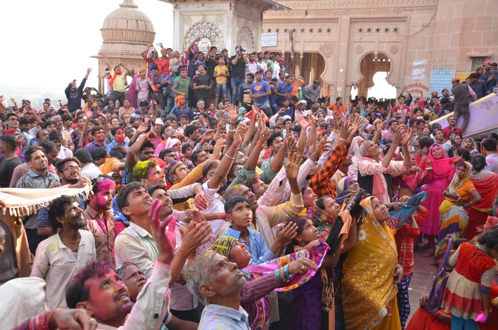 Mathura before lathmar holi laddu holi was played in barsana