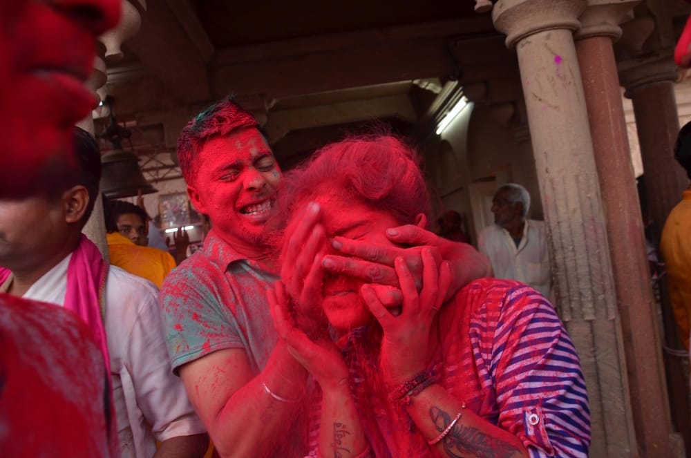 Mathura before lathmar holi laddu holi was played in barsana