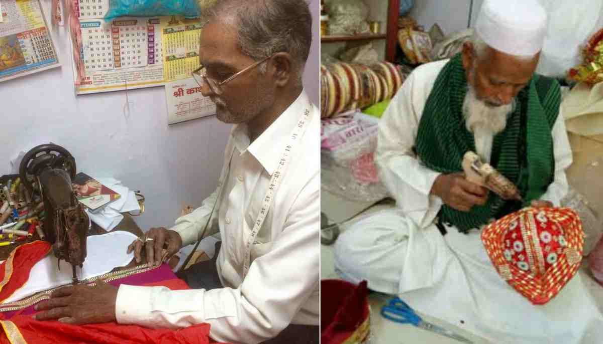 kishan making dress and Gayasuddin making safa for baba vishwanath gauna