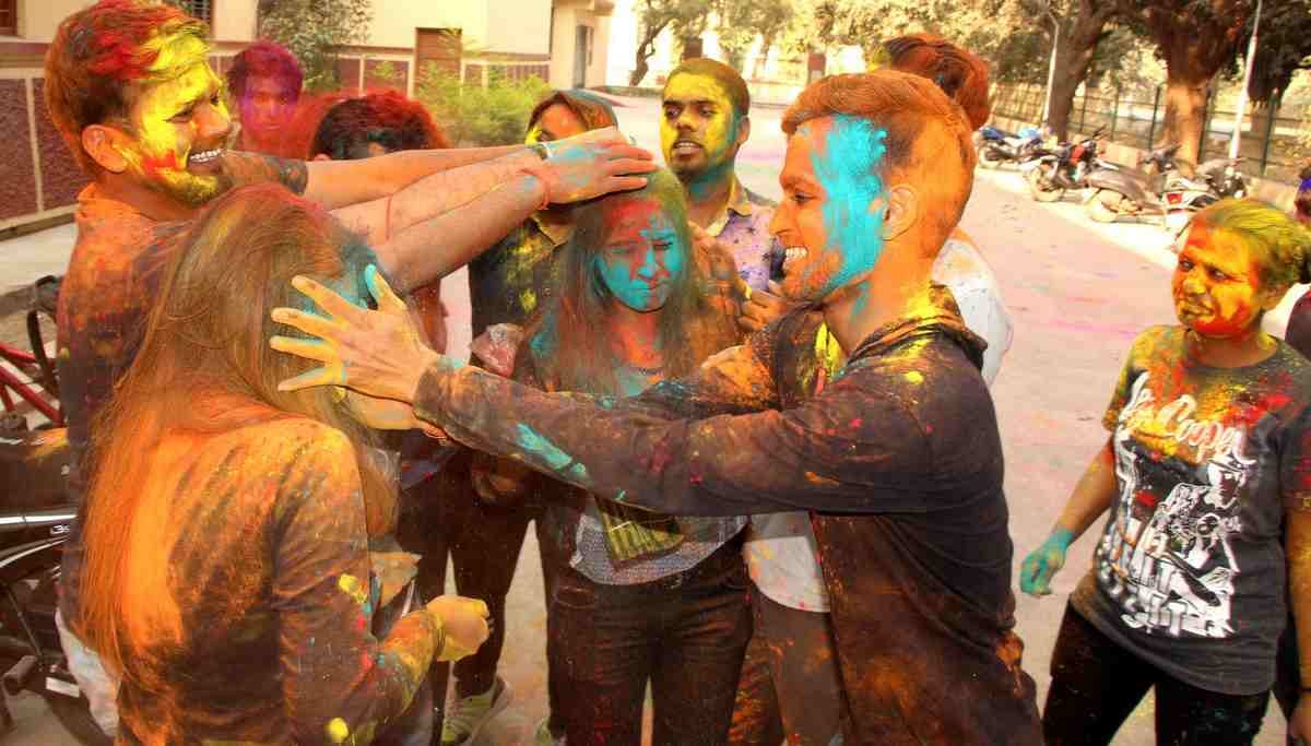 BHU students play holi in campus