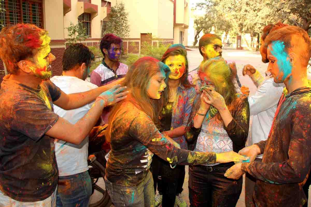 BHU students play holi in campus