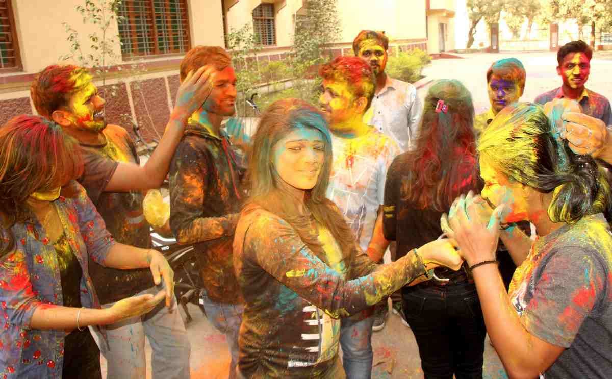 BHU students play holi in campus