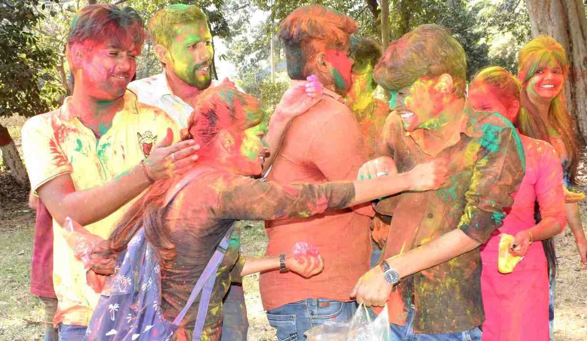 BHU students play holi in campus