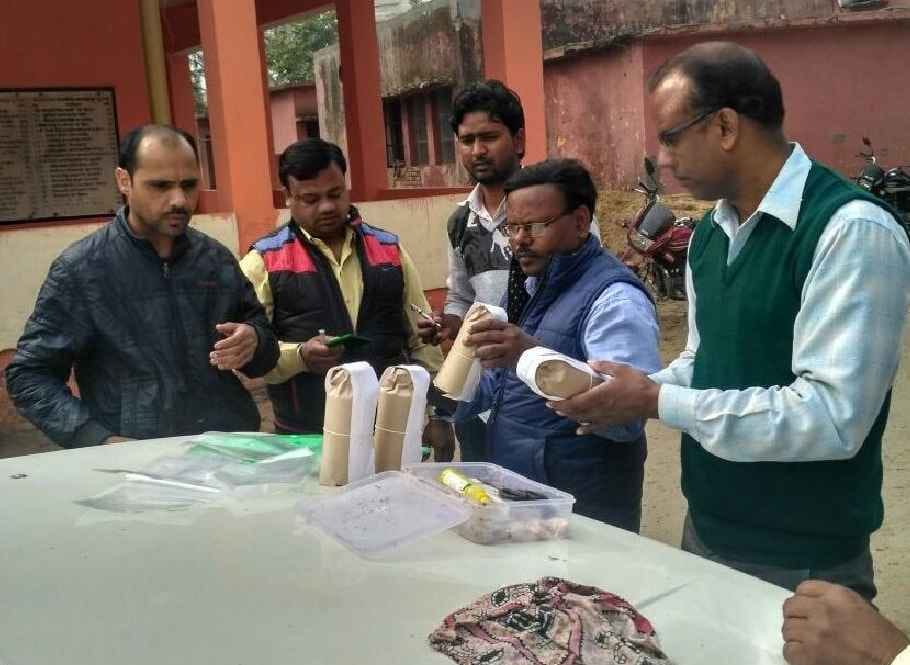 Samples of milk, mawa, sweets, stirred