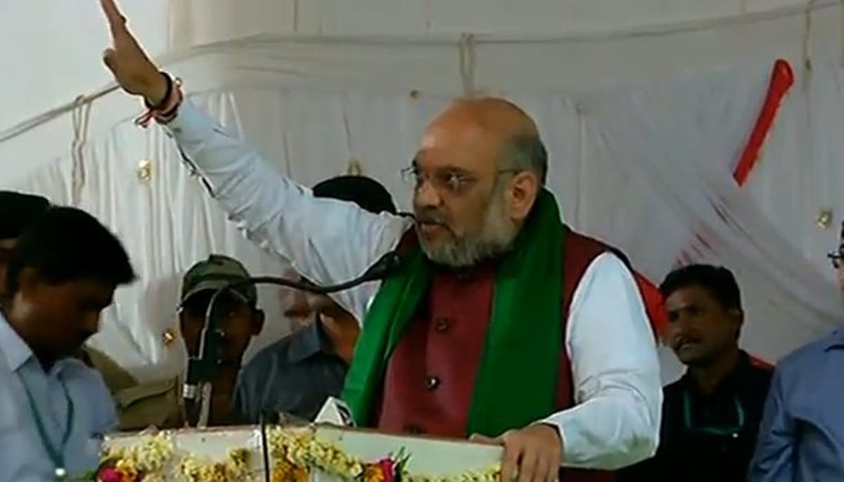 Amit Shah address the Sugarcane farmers at a public meeting in Humnabad