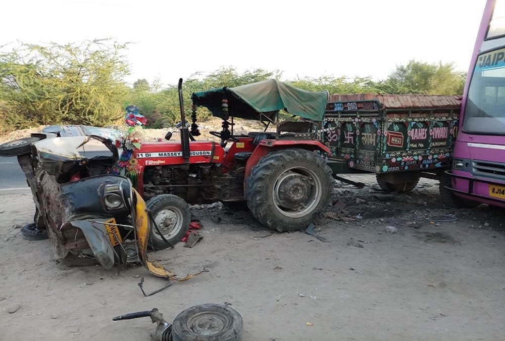 Rajasthan three people death in road accident in jaipur sadwa road 