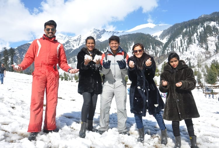 Tourist enjoy after fresh snowfall in Solang Valley Manali Himachal
