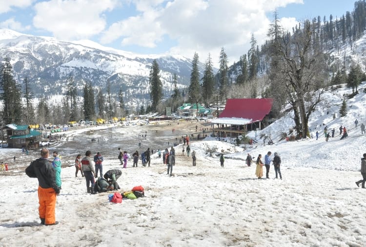 Tourist enjoy after fresh snowfall in Solang Valley Manali Himachal