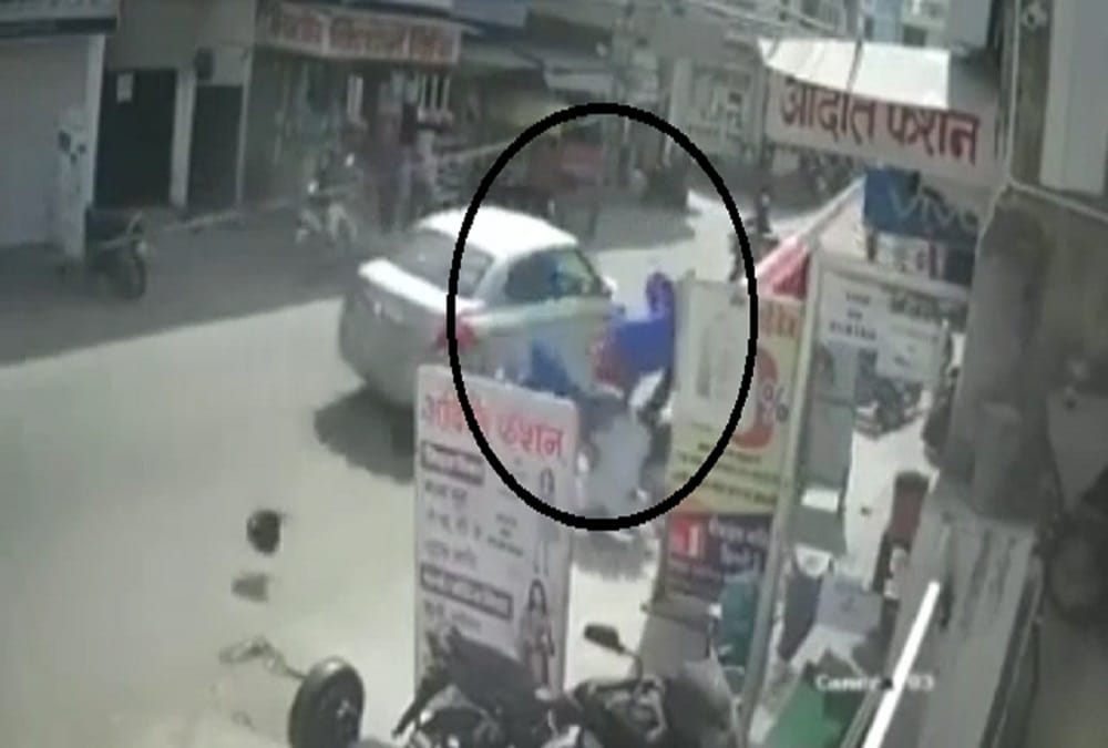 Rajasthan Hit and run incident by high speed car in jaipur with scooty