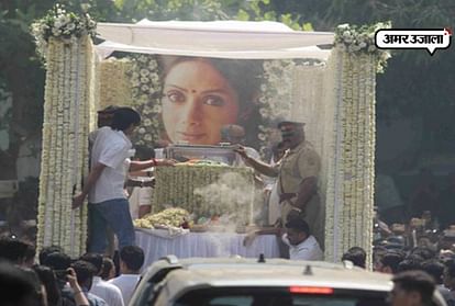funeral ceremony of sridevi tied with Indian national flag 