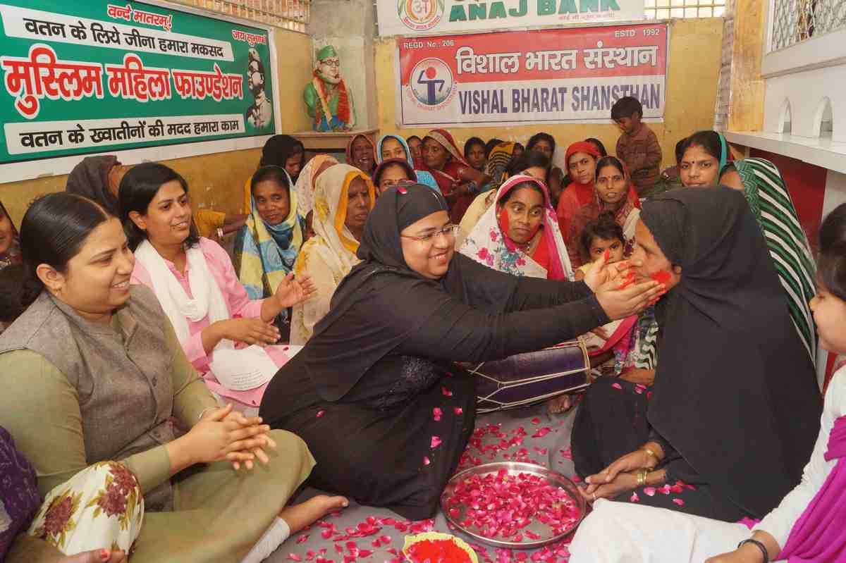 Holi celebration by muslim and hindu women in varanasi