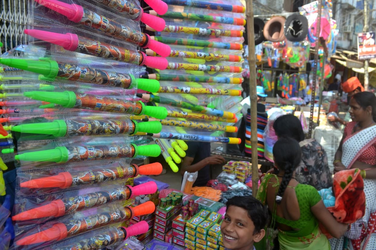 The crowd gathered at the clothes shops as well as coloring