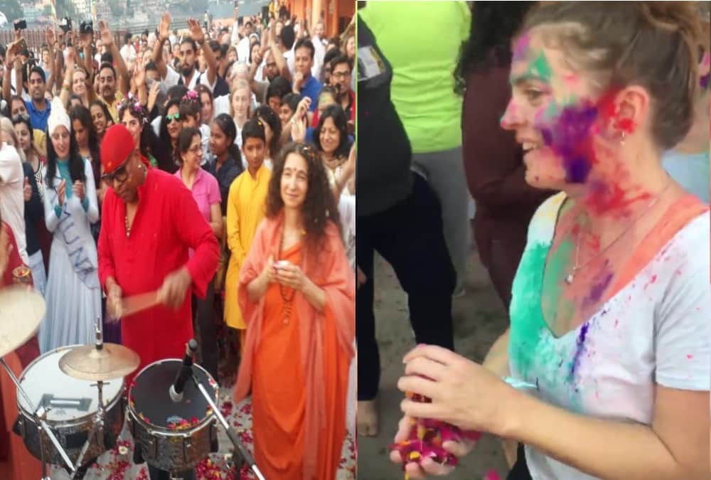 Holi 2018 foreigner celebration in international yoga festival
