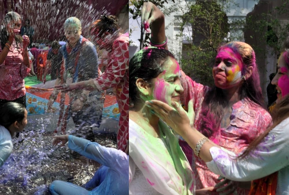 mulayam singh's younger daughter in law plays holi.