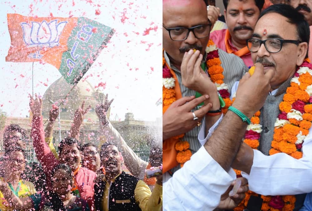 BJP celebrates win of north east states in lucknow.