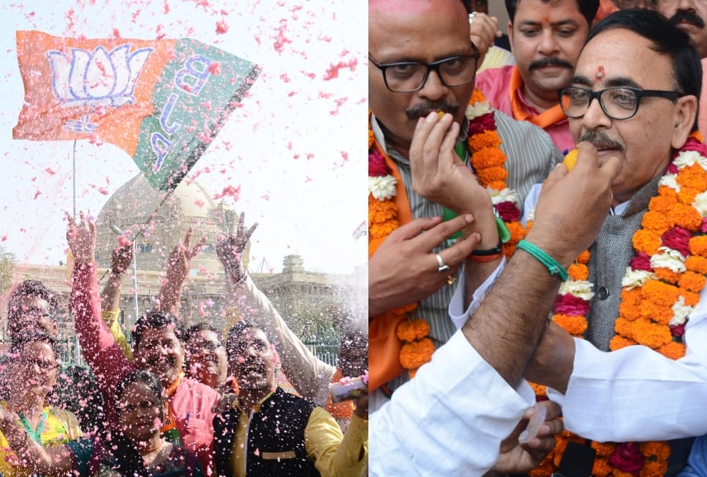 BJP celebrates win of north east states in lucknow.